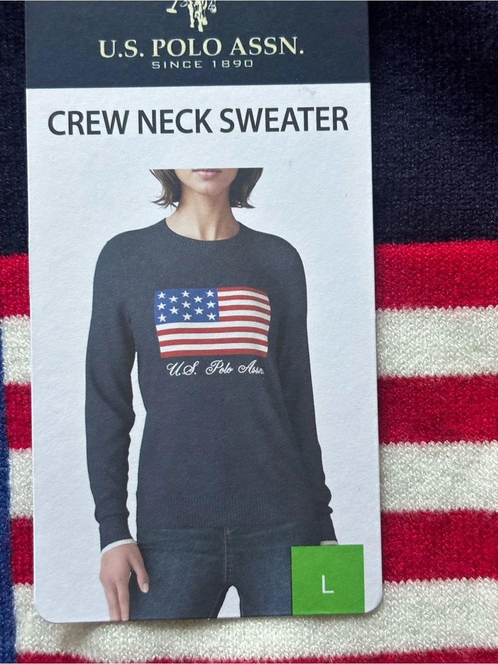 NWT U.S. Polo Assn. Women’s Navy Flag Crew Neck Lightweight Sweater, Size Large